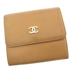 Chanel Wallet Purse Folding wallet COCO Beige Silver Woman Authentic Used Y2647